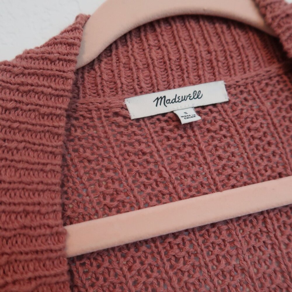 Madewell Mauve Blush Pom-Pom Sleeve Open Front Knit Cardigan Sweater, Size Small - Picture 3 of 8